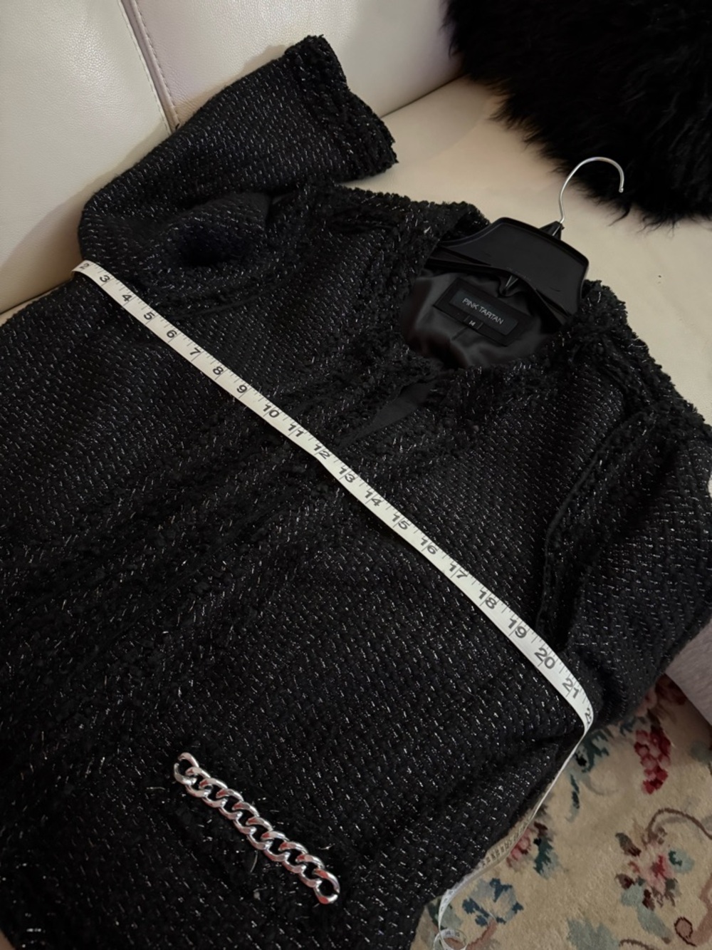 Pink Tartan Black Bouclé Tweed-Style Blazer with Silver Chain Trim. Chanel esque - Picture 9 of 10